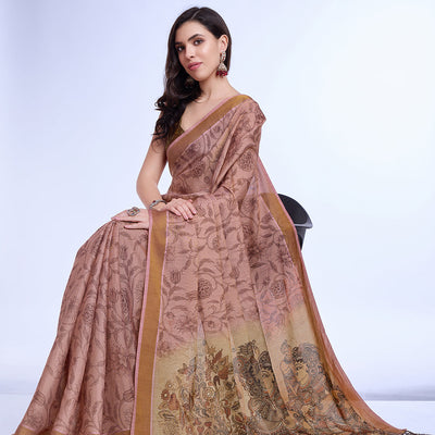 Rust Poly Silk Festival Saree With Blouse Piece