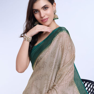 Beige Poly Silk Daily Wear Saree With Blouse Piece