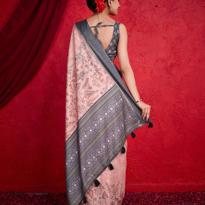 Pink Poly Silk Festival Saree With Blouse Piece