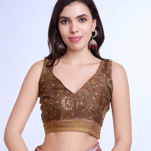 Rust Poly Silk Festival Saree With Blouse Piece