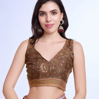 Rust Poly Silk Festival Saree With Blouse Piece