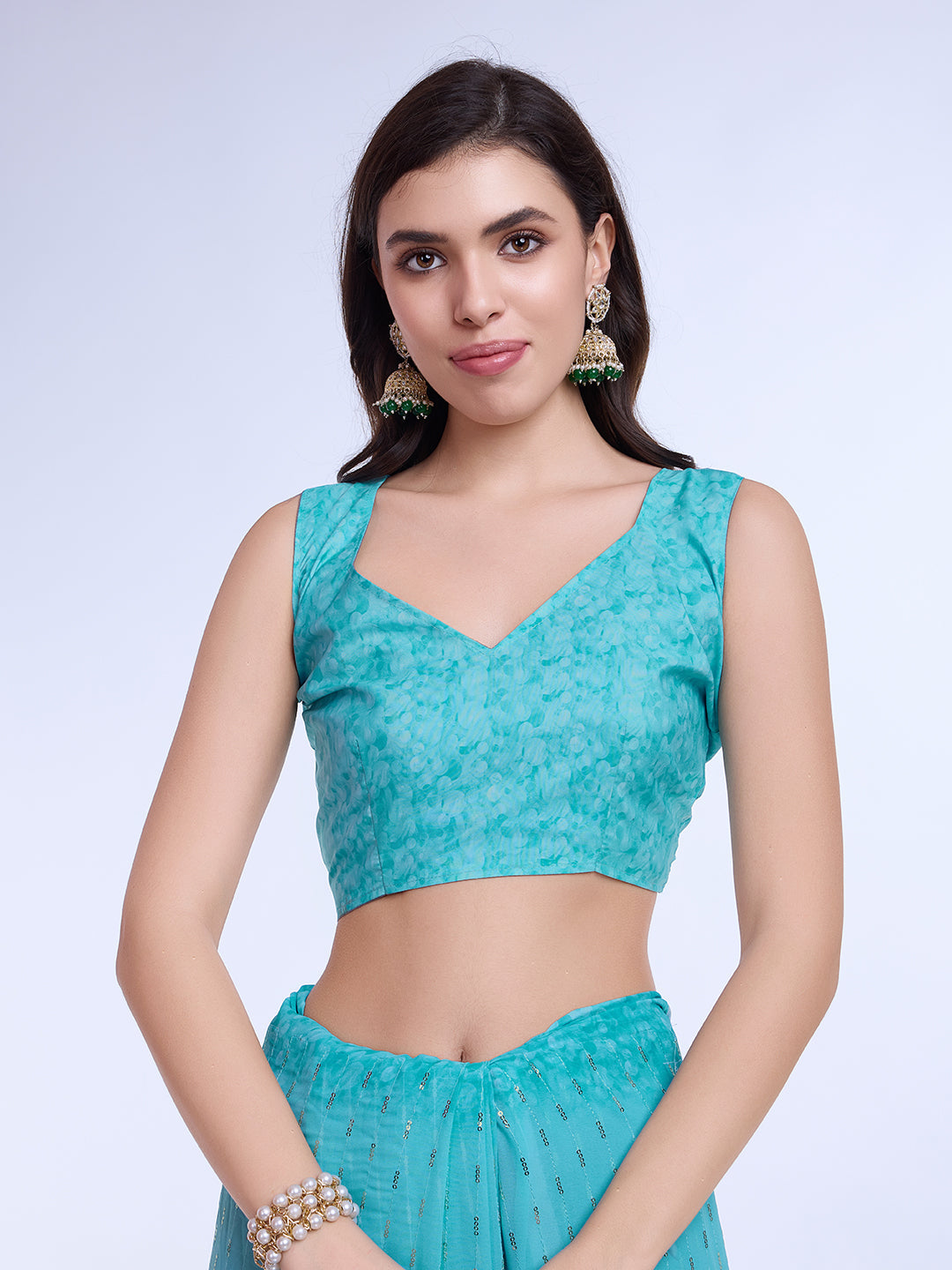 Teal Poly Chiffon Festival Saree With Blouse Piece