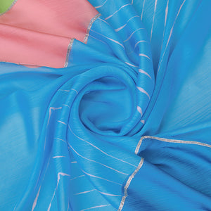 Teal Poly Chiffon Festival Saree With Blouse Piece
