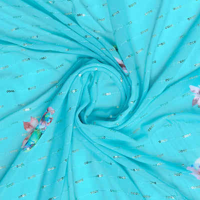 Teal Poly Chiffon Festival Saree With Blouse Piece