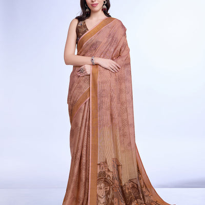 Peach Poly Silk Festival Saree With Blouse Piece