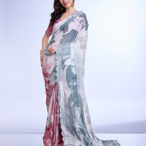 Grey Poly Chiffon Festival Saree With Blouse Piece