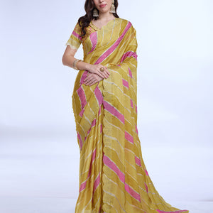 Yellow Poly Chiffon Festival Saree With Blouse Piece