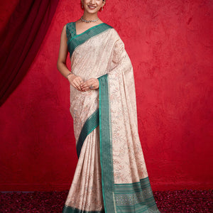 Cream Poly Silk Festival Saree With Blouse Piece