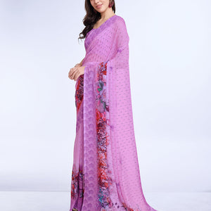 Lavender Poly Chiffon Festival Saree With Blouse Piece