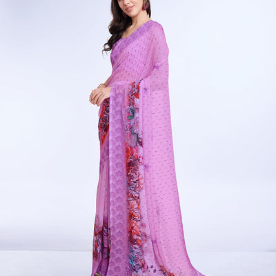 Lavender Poly Chiffon Festival Saree With Blouse Piece