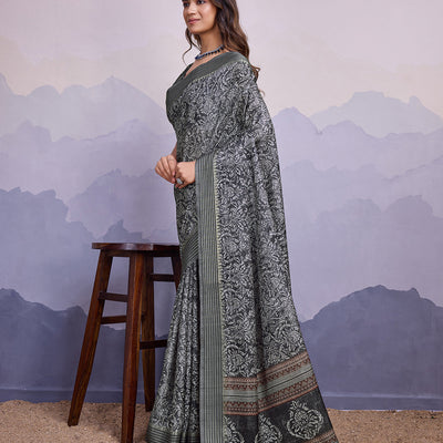 Grey Poly Silk Festival Saree With Blouse Piece