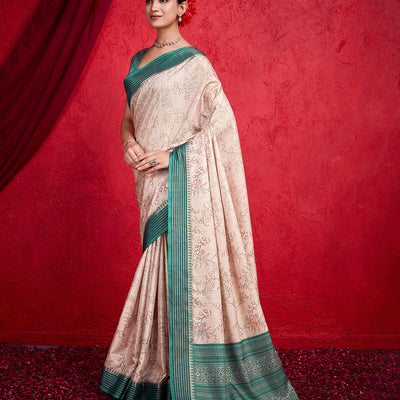 Cream Poly Silk Festival Saree With Blouse Piece