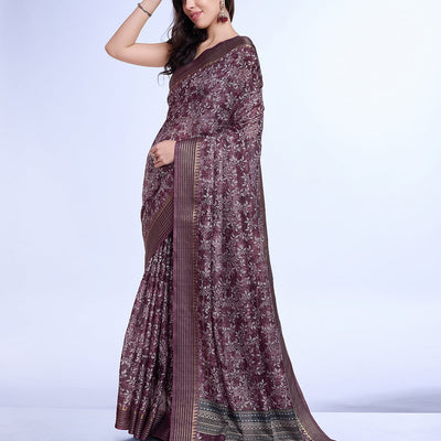Purple Poly Silk Daily Wear Saree With Blouse Piece