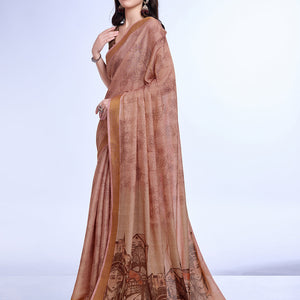 Peach Poly Silk Festival Saree With Blouse Piece