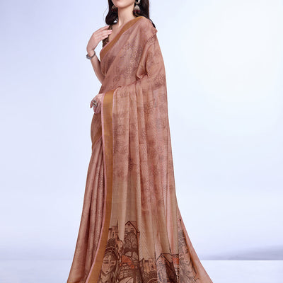 Peach Poly Silk Festival Saree With Blouse Piece