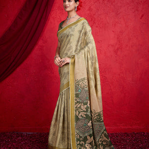 Green Poly Silk Festival Saree With Blouse Piece