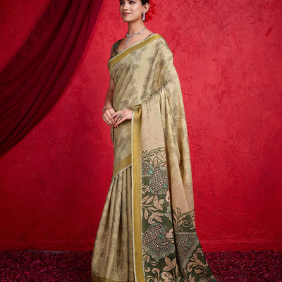 Green Poly Silk Festival Saree With Blouse Piece