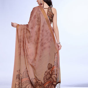 Peach Poly Silk Festival Saree With Blouse Piece