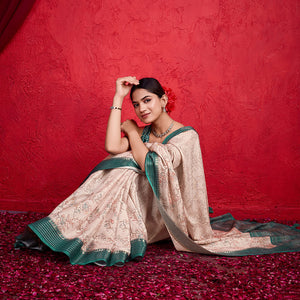 Cream Poly Silk Festival Saree With Blouse Piece