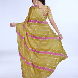 Yellow Poly Chiffon Festival Saree With Blouse Piece