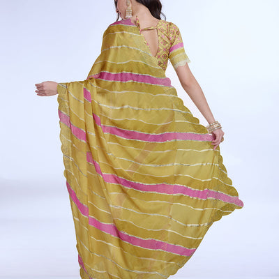 Yellow Poly Chiffon Festival Saree With Blouse Piece