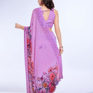 Lavender Poly Chiffon Festival Saree With Blouse Piece