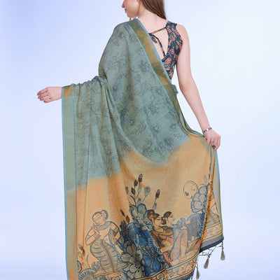 Sea Green Poly Silk Festival Saree With Blouse Piece