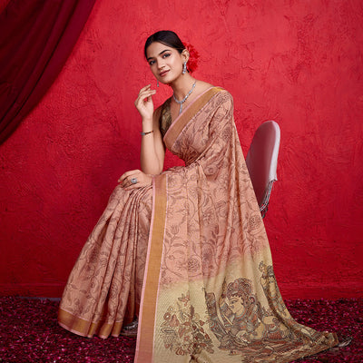 Pink Poly Silk Festival Saree With Blouse Piece