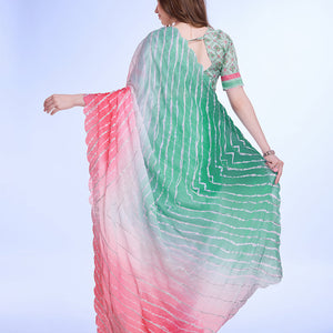 Green Poly Chiffon Festival Saree With Blouse Piece
