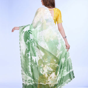 Green Poly Chiffon Festival Saree With Blouse Piece