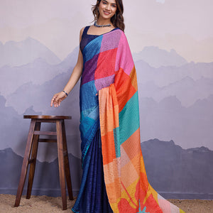 Orange Silk Blend Daily Wear Saree With Blouse Piece