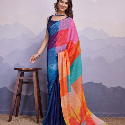 Orange Silk Blend Daily Wear Saree With Blouse Piece