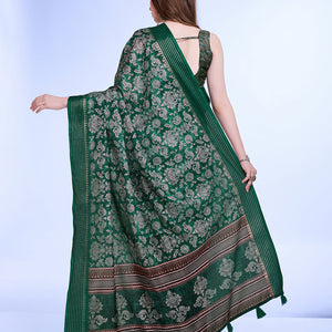 Teal Poly Silk Daily Wear Saree With Blouse Piece