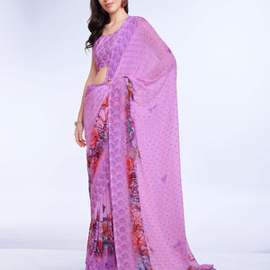 Lavender Poly Chiffon Festival Saree With Blouse Piece