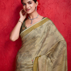 Green Poly Silk Festival Saree With Blouse Piece