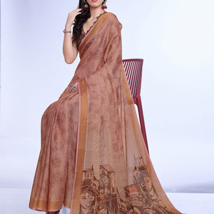 Peach Poly Silk Festival Saree With Blouse Piece