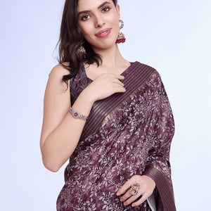 Purple Poly Silk Daily Wear Saree With Blouse Piece