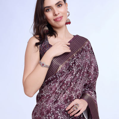 Purple Poly Silk Daily Wear Saree With Blouse Piece