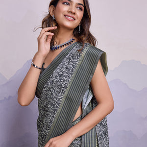Grey Poly Silk Festival Saree With Blouse Piece