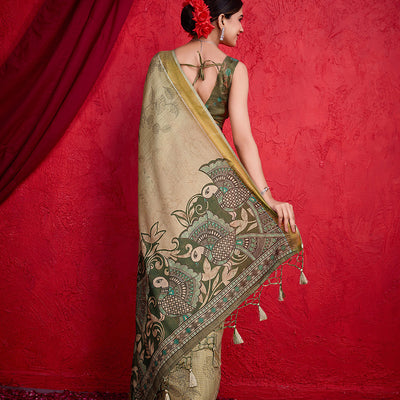 Green Poly Silk Festival Saree With Blouse Piece