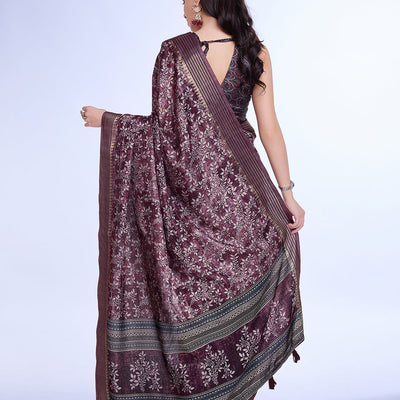 Purple Poly Silk Daily Wear Saree With Blouse Piece