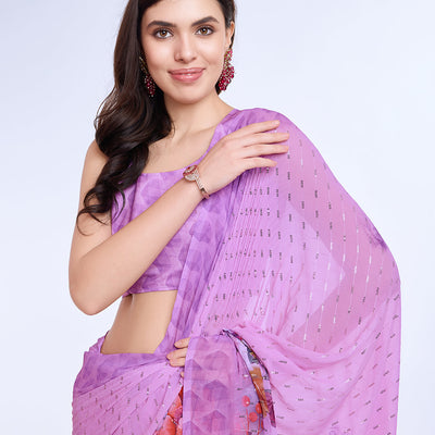 Lavender Poly Chiffon Festival Saree With Blouse Piece