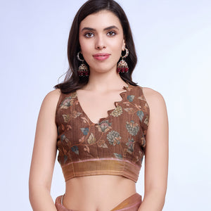 Peach Poly Silk Festival Saree With Blouse Piece
