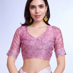 Grey Poly Chiffon Festival Saree With Blouse Piece