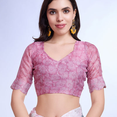 Grey Poly Chiffon Festival Saree With Blouse Piece