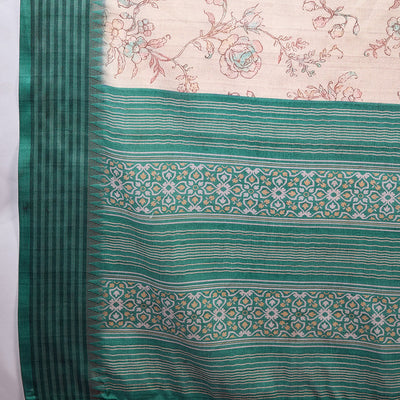 Cream Poly Silk Festival Saree With Blouse Piece