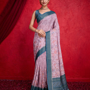 Mauve Poly Silk Festival Saree With Blouse Piece
