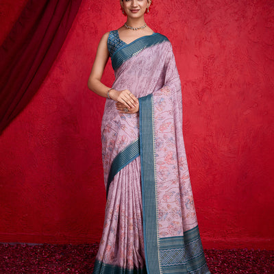 Mauve Poly Silk Festival Saree With Blouse Piece