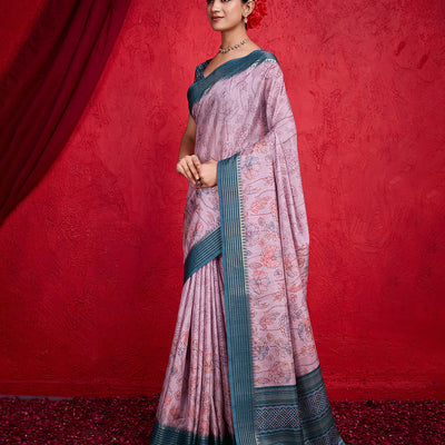 Mauve Poly Silk Festival Saree With Blouse Piece