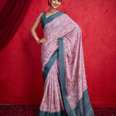 Mauve Poly Silk Festival Saree With Blouse Piece